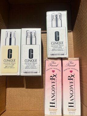 Clinique & Too Faced Skincare + Primer Bundle - White, Pink, Cream